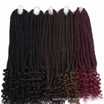 Factory Wholesale Box Braids Crochet Twist Hair Braids with Curly Ends Synthetic Goddess Faux Locs Braids